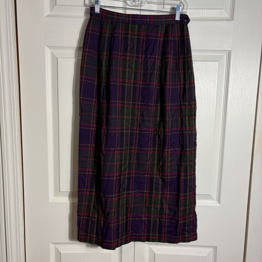 Vintage Ambitions Plaid Maxi Skirt Women 10 Purple Green Tartan 90s Straight USA